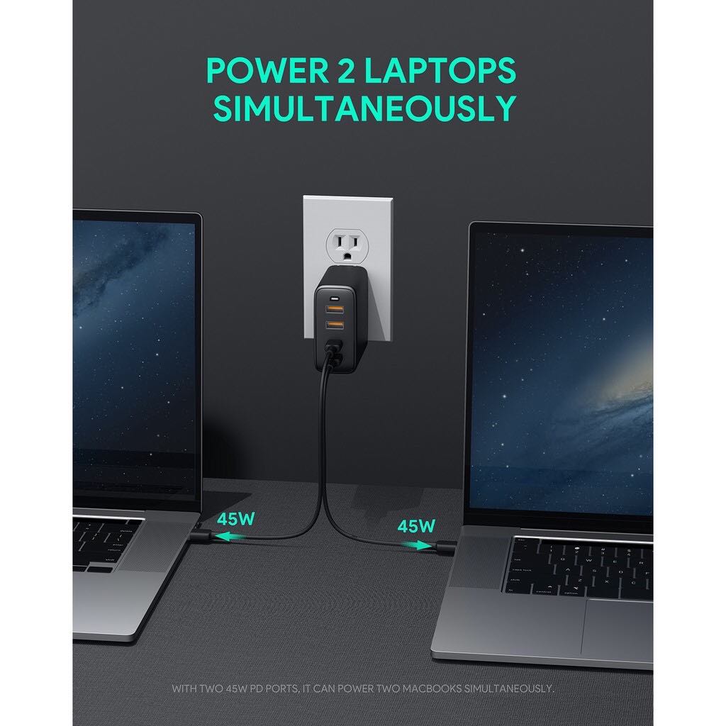 Adapter Aukey PA-B7 Omnia 100W 4-Port USB C Charger, PD Charger with GaNFast , USB C Laptop Charger Power Delivery