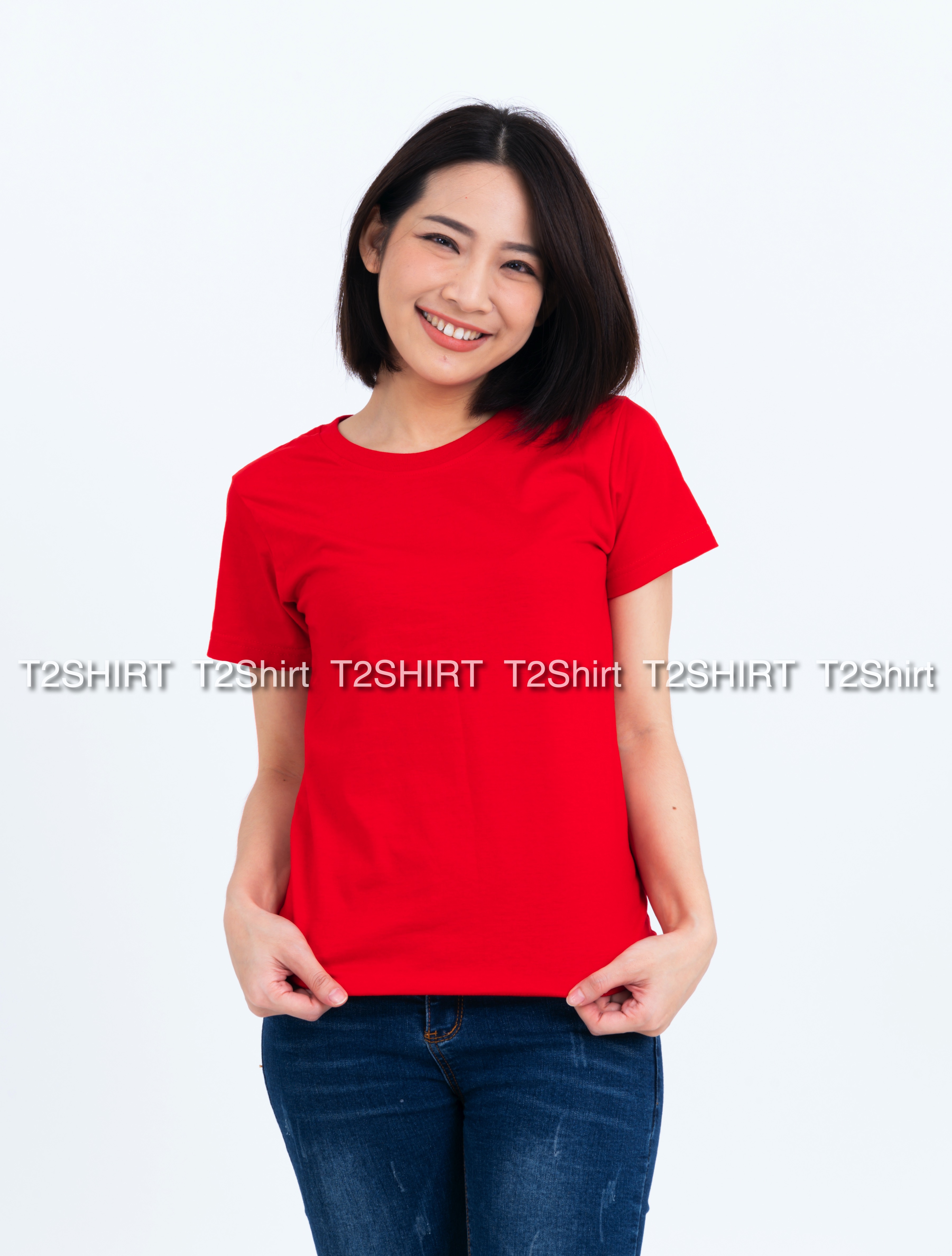 เสื้อยืด คอกลม แขนสั้น สีแดง Size XL