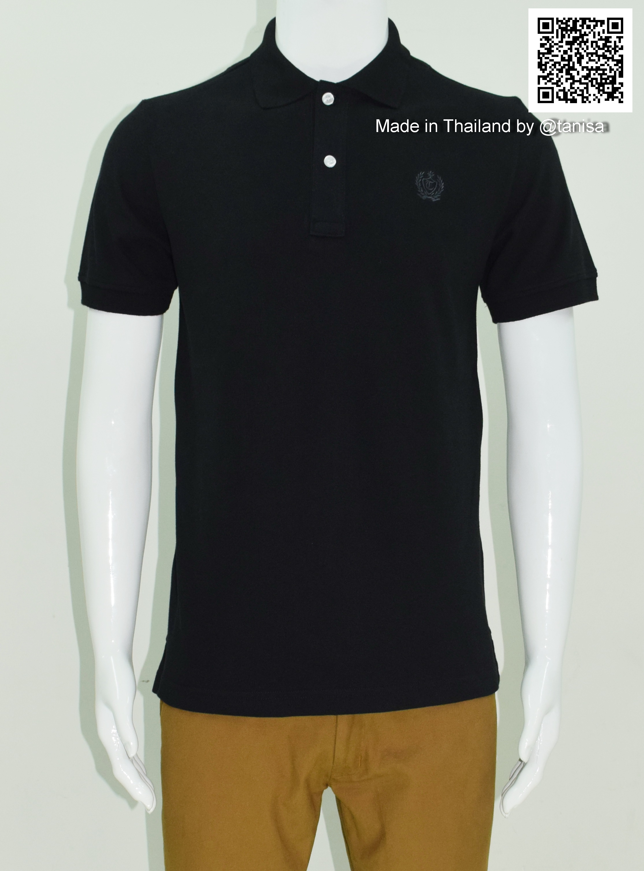 เสื้อโปโลผู้ชายสีดำ คอปกทอ ผ้า Cotton100% ไซร์ M - XXXL