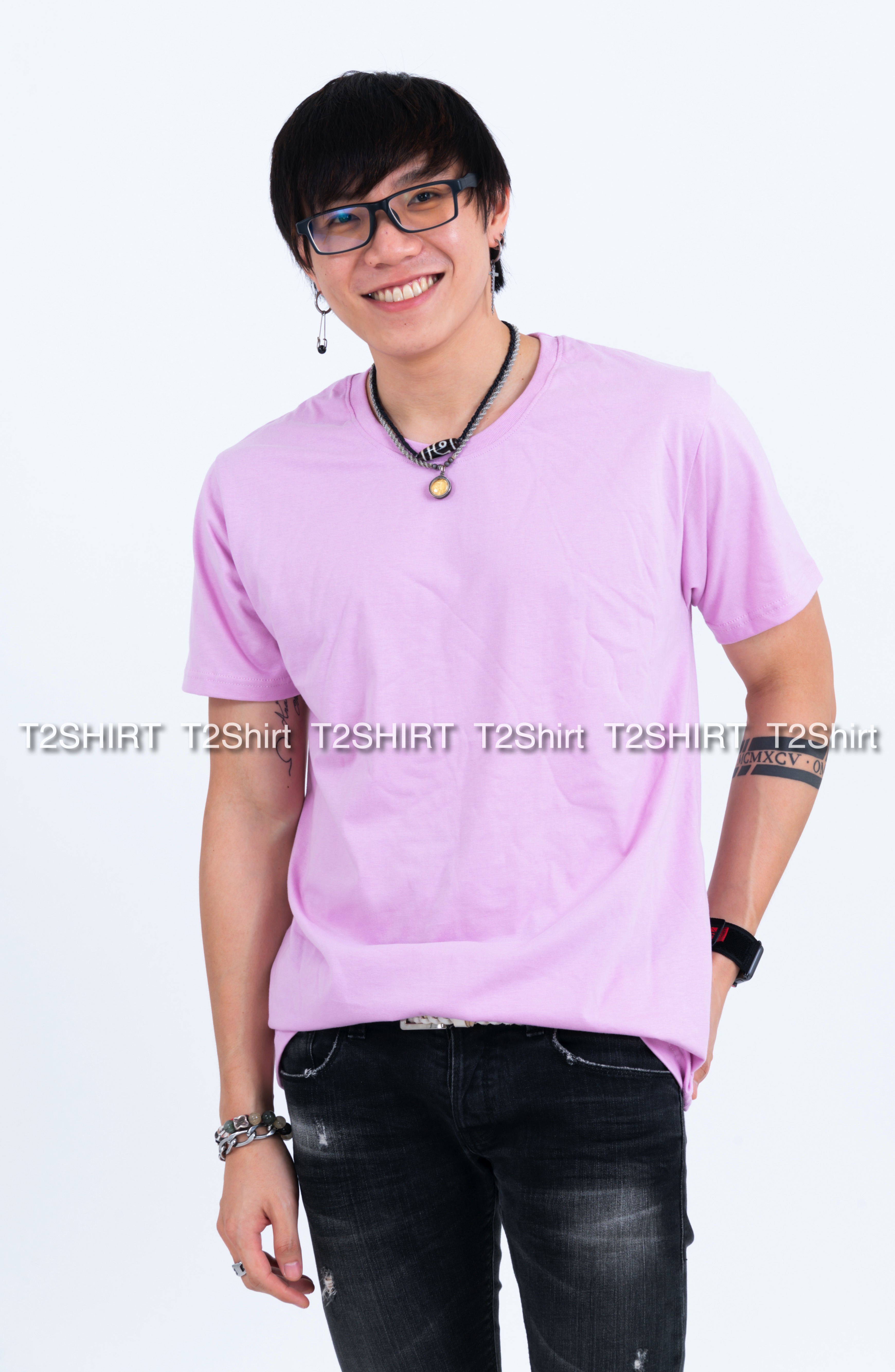 เสื้อยืด คอกลม แขนสั้น สีม่วงพาสเทล Size M