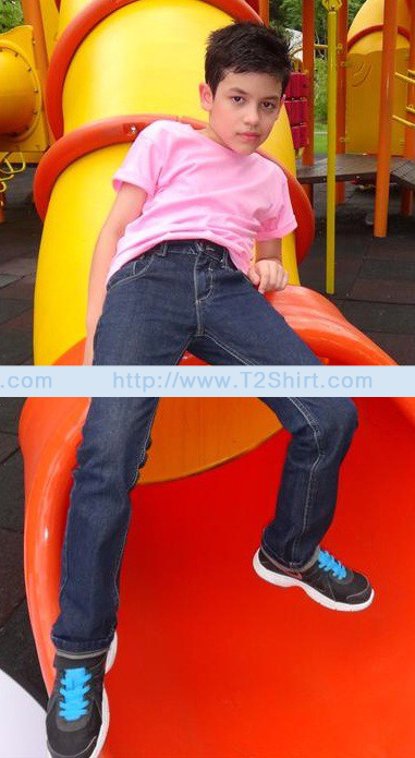 เสื้อยืดเด็ก คอกลม แขนสั้น สีชมพูอ่อน Size M