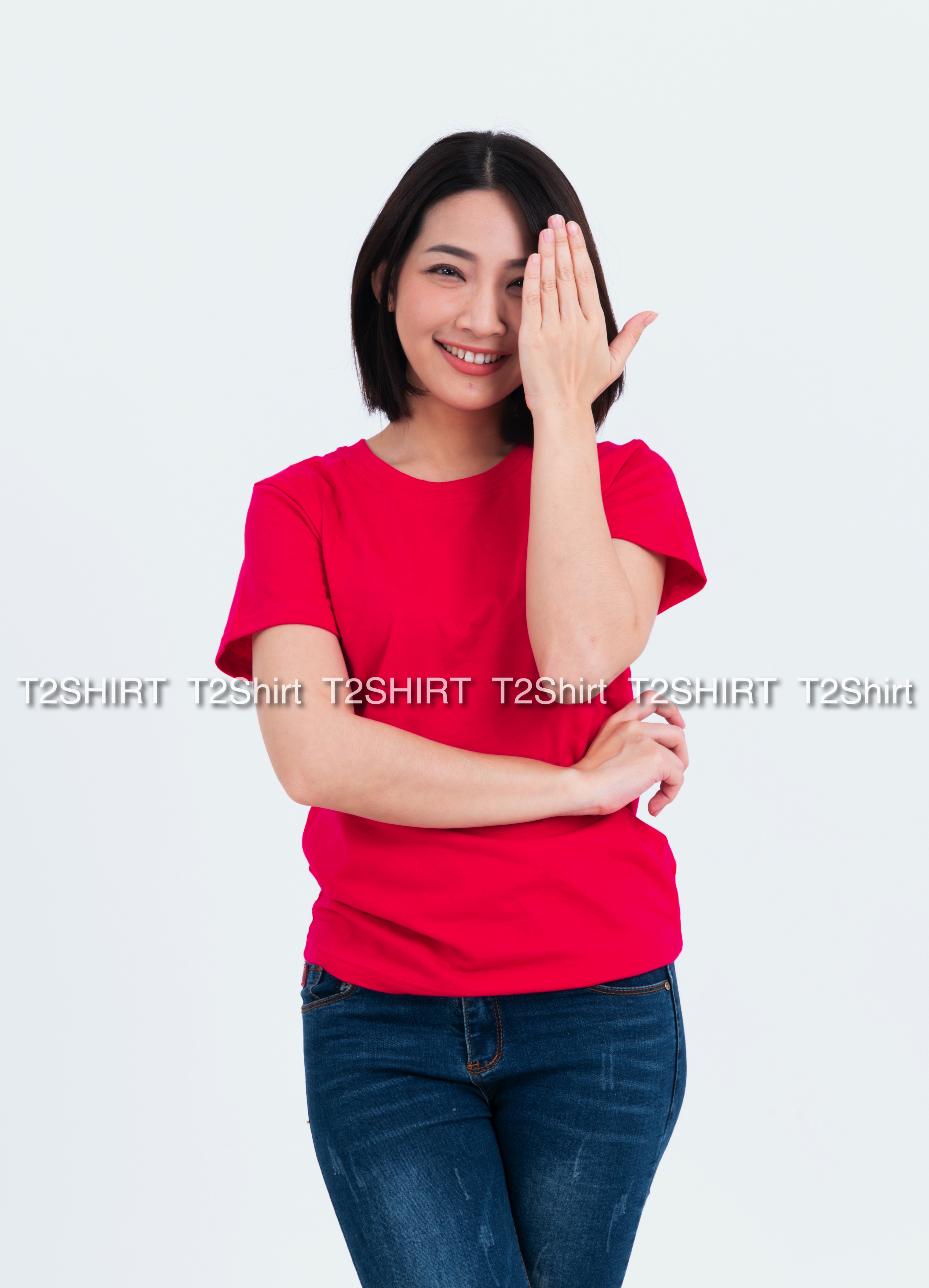 เสื้อยืด คอกลม แขนสั้น สีชมพูบานเย็น Size XL