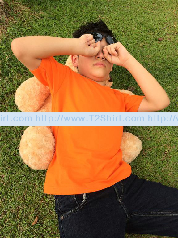 เสื้อยืดเด็ก คอกลม แขนสั้น สีส้ม Size L