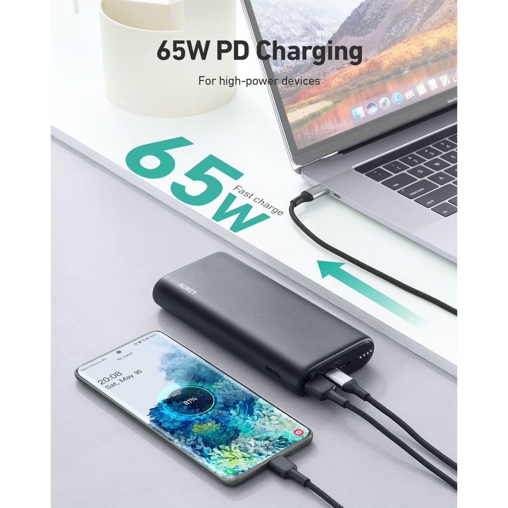 AUKEY PB-Y37 พาวเวอร์แบงค์ PowerPlus Sprint 20,000 mAh PD 65W PD USB-C With QC 3.0