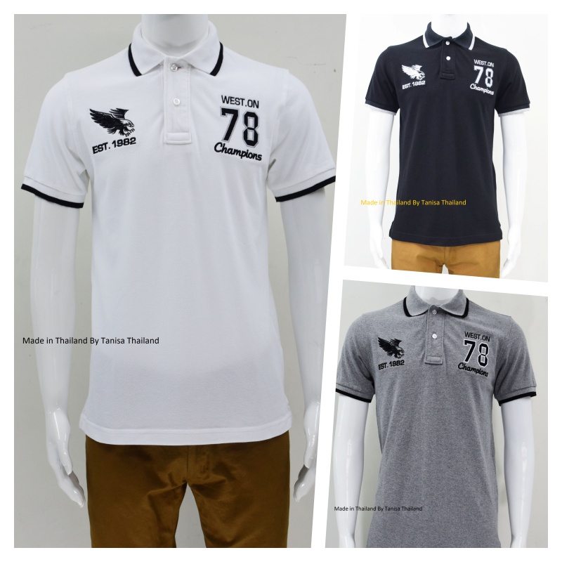 เสื้อโปโลผู้ชาย ขาว เทา ดำ ปักใหญ่ ปกทอขลิบ ตัดเย็บจากผ้าค้อตต้อน100% ไซร์ M - XXXL