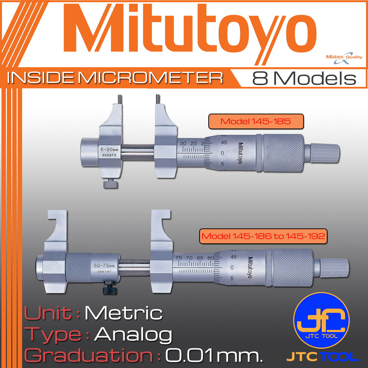Mitutoyo ไมโครมิเตอร์วัดใน มีให้เลือก 8 ขนาด ขนาดตั้งแต่ 5-200มิล - Inside Micrometers Caliper Type Size 5-200mm.