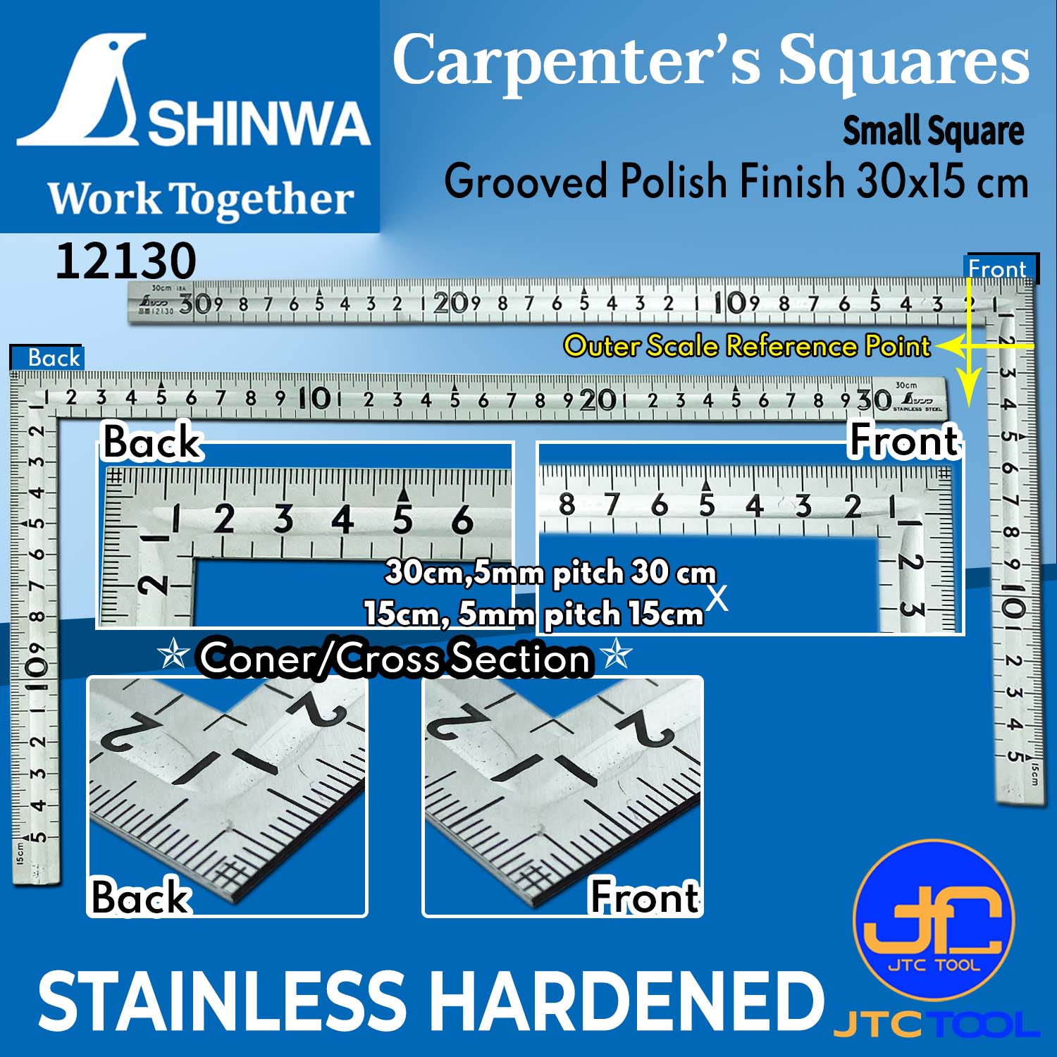 Shinwa ฉากทั่วไปขนาดเล็ก สำหรับวัดงานทั่วไป มีให้เลือก 9 รุ่น - Carpenter's Small Square