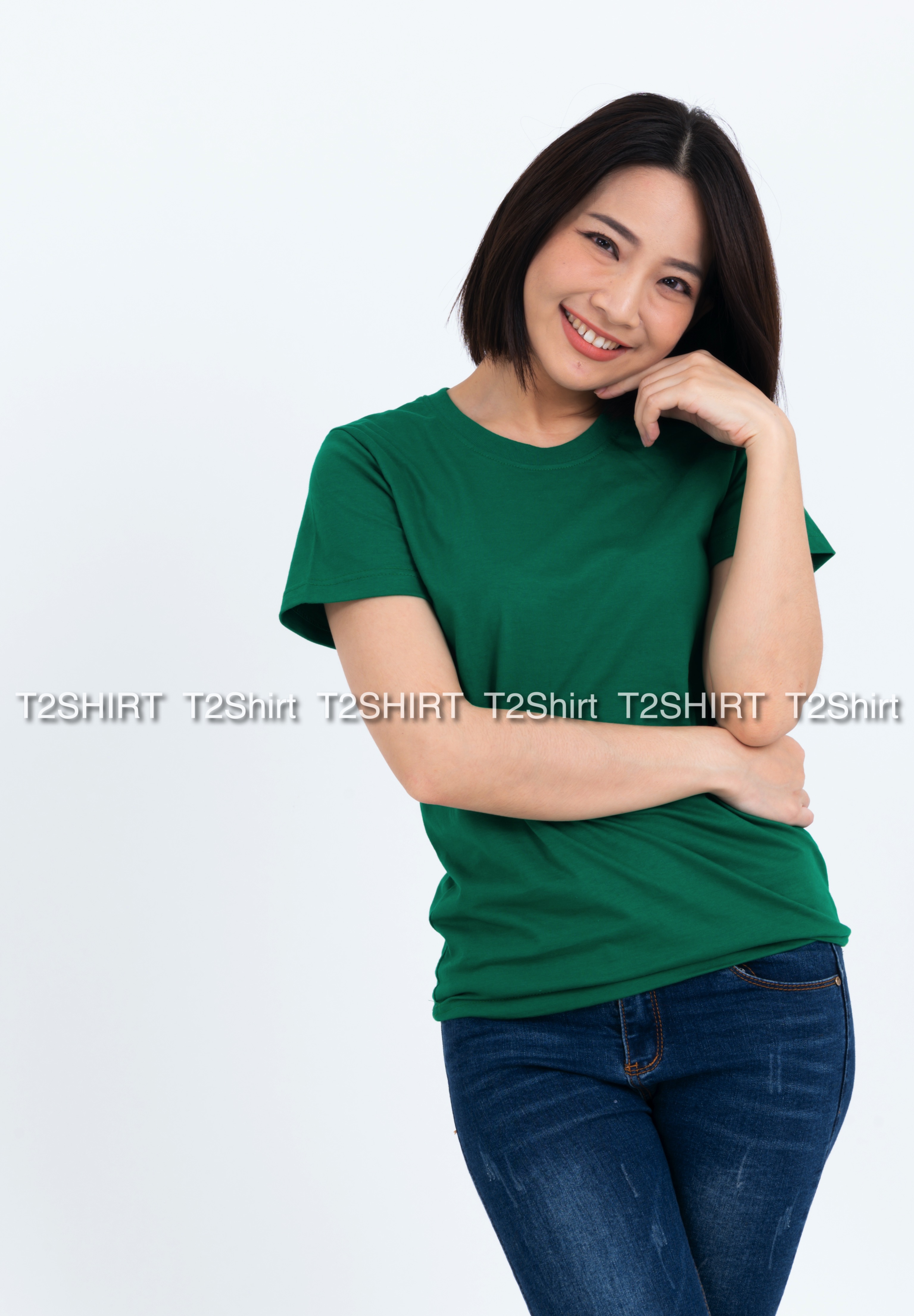 เสื้อยืด คอกลม แขนสั้น สีเขียวใบไม้ Size S