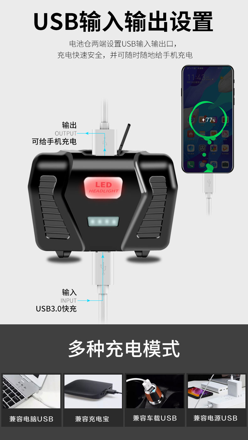 ไฟฉายคาดศีรษะแรงสูงแบบปรับขยายได้ Han Guang A2 หลอด HP20 แสงสีเหลือง พร้อมแบตเตอรี่ 18650 6 ก้อน