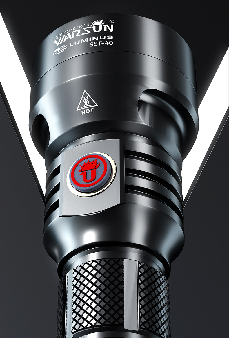 ไฟฉายแรงสูงขนาดกลาง แสงสว่าง ขนาดกระชับมือ Warsun Black หลอด Luminus SST-20 รวมแบตเตอรี่ 21700 1 ก้อน กับที่ชาร์จ USB