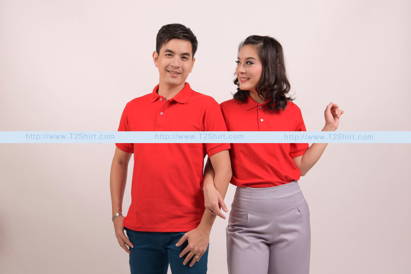 เสื้อโปโล TK แขนสั้น ทรงตรง สีแดง Size SS