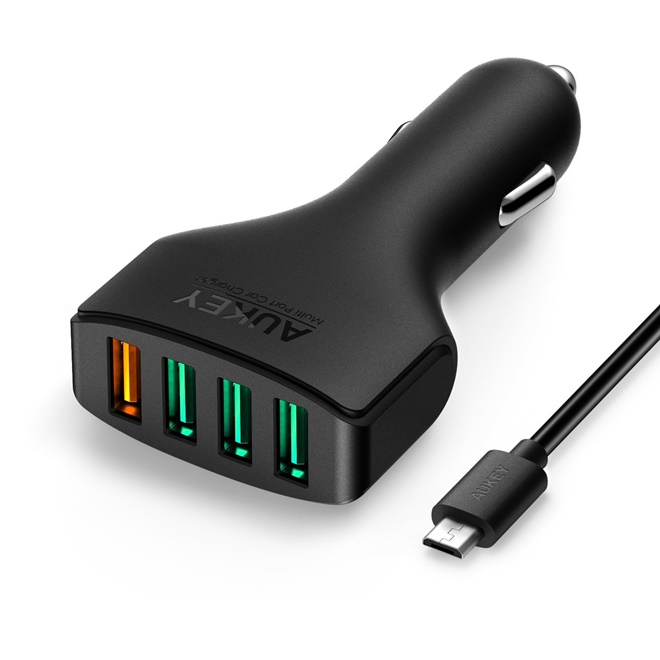 ที่ชาร์จในรถ Aukey 4-Port USB Car Charger Quick Charge 3.0 with PowerAll (QC 3.0 + QC 2.0) + แถมสาย USB (CC-T9)