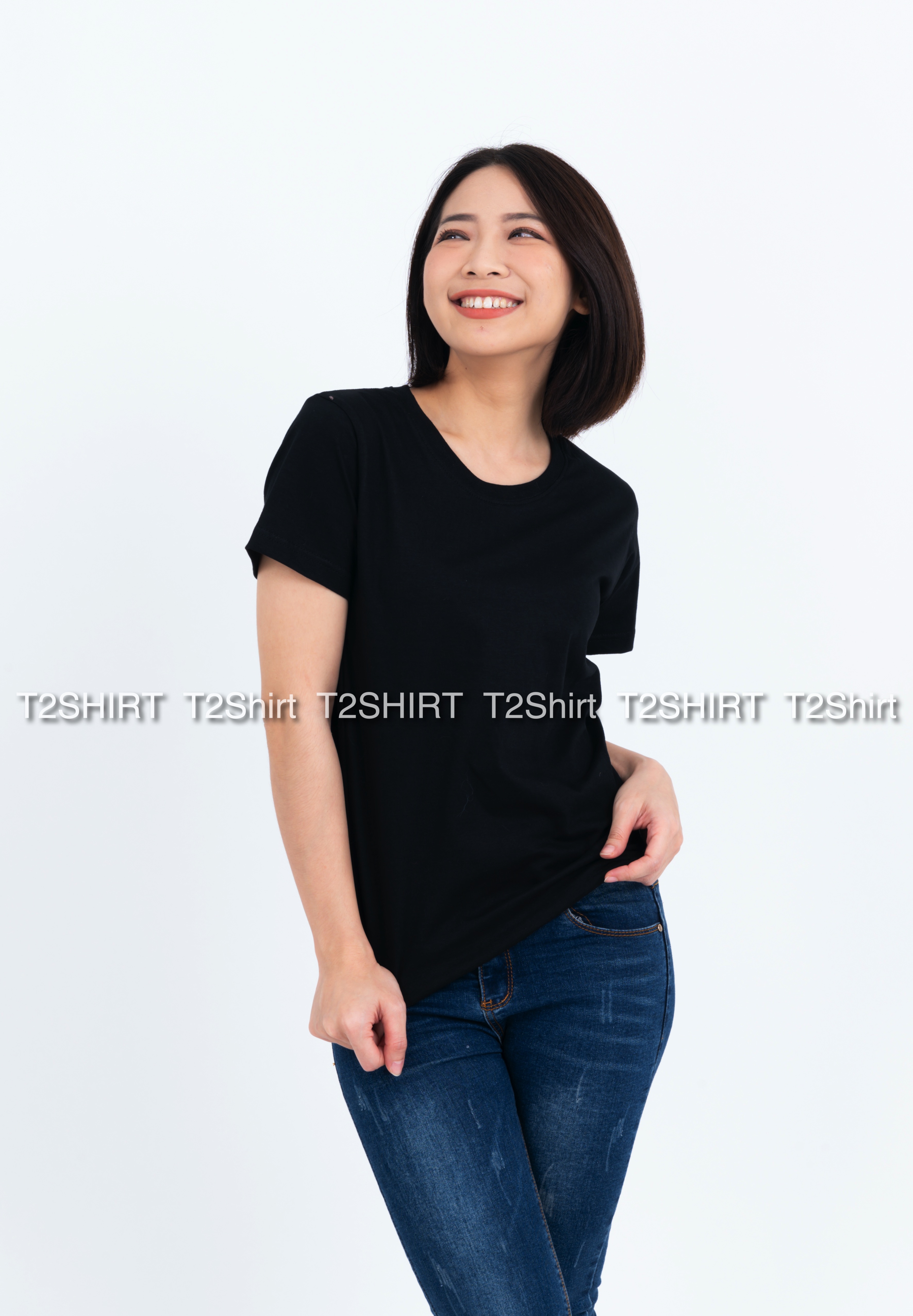 เสื้อยืด คอกลม แขนสั้น สีดำ Size XL