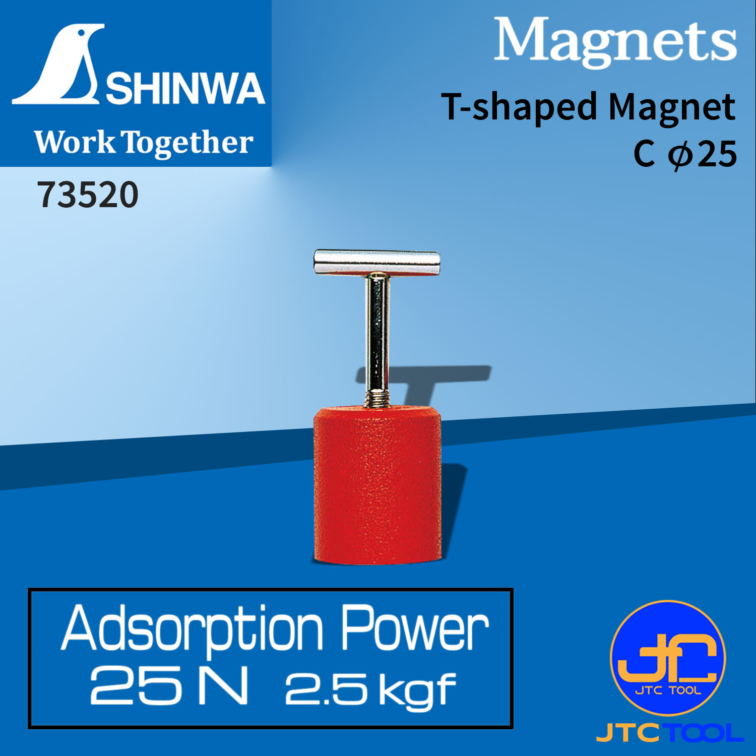 Shinwa แม่เหล็กทรงกระบอกด้ามตัวที แรงดูดสูง แรงดูด25 N (2.5Kgf) รุ่น 73520 - T-Shaped Magnet No.73520