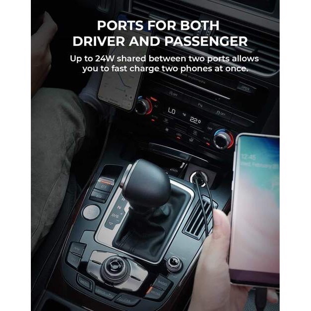 AUKEY CC-A3 ที่ชาร์จเร็วในรถ USB-C Power Delivery 30W Metal Dual Port Fast Car Charger with PPS รุ่น CC-A3