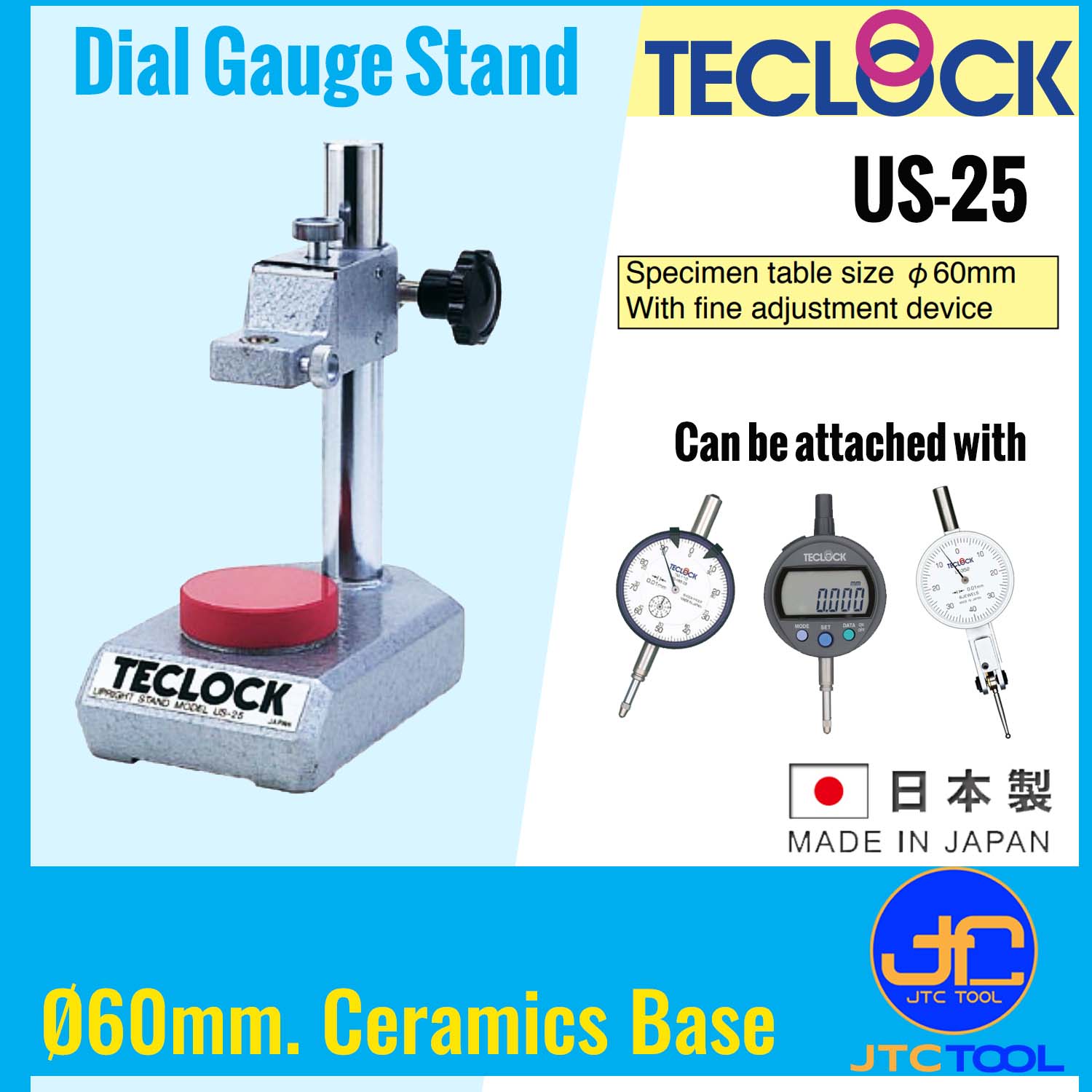 Teclock ขาตั้งไดอัลเกจฐานกลมเซรามิค ขนาด 60มิล รุ่น US-25 - Upright Stand Size 60mm. No.US-25