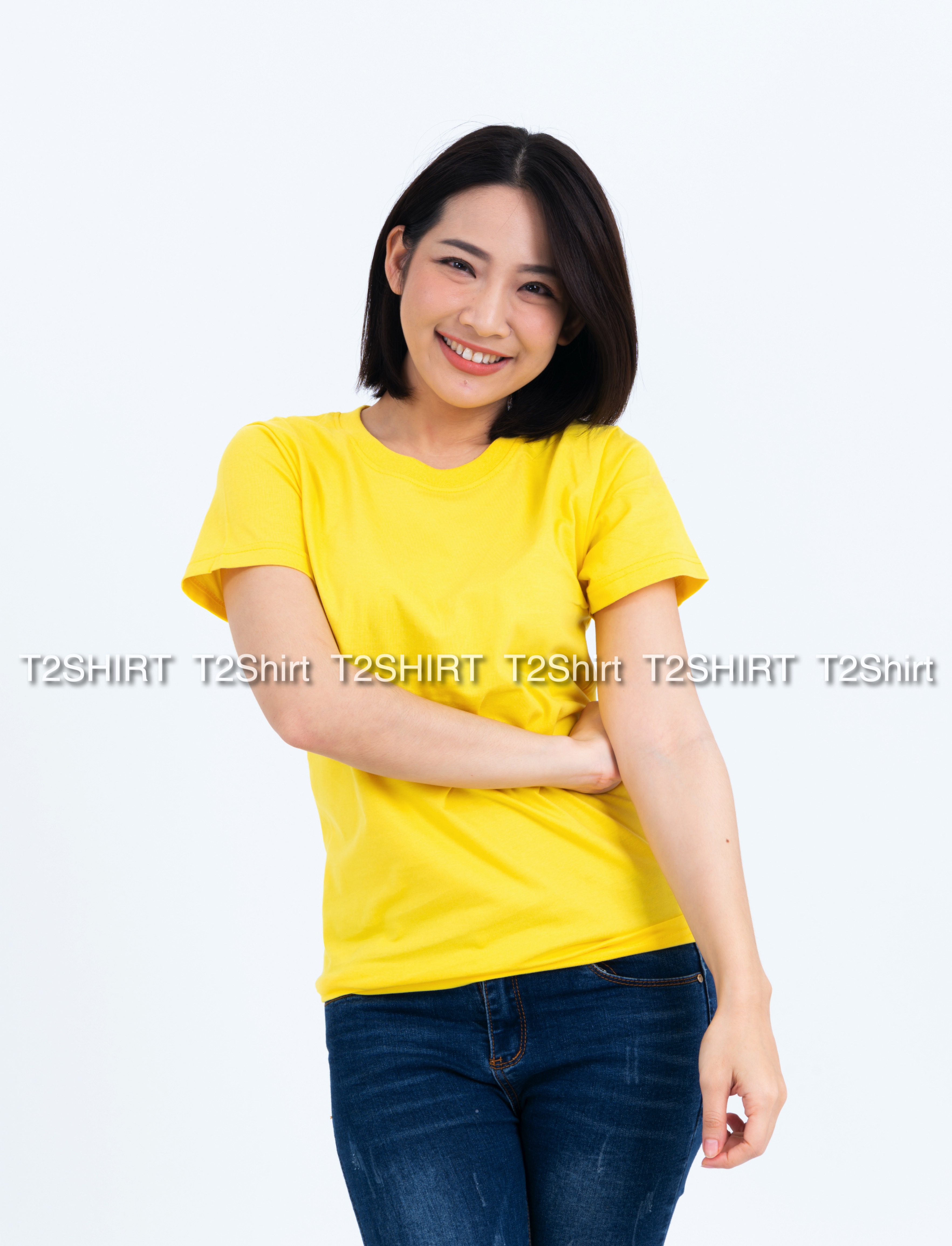 เสื้อยืด คอกลม แขนสั้น สีเหลือง Size XL