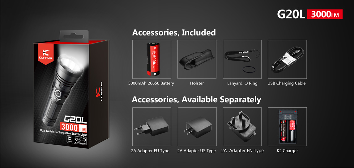 ไฟฉายพกพาคุณภาพสูง แบบแสงกว้าง Klarus G20L