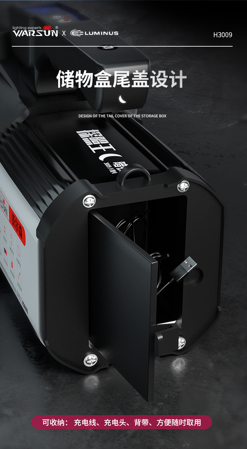 ไฟฉายสะพาย และจับถือ หลอด LED Luminus SST-40 H3009 B Edition พร้อมขาตั้ง พร้อมปลั๊กเสียบกับ USB