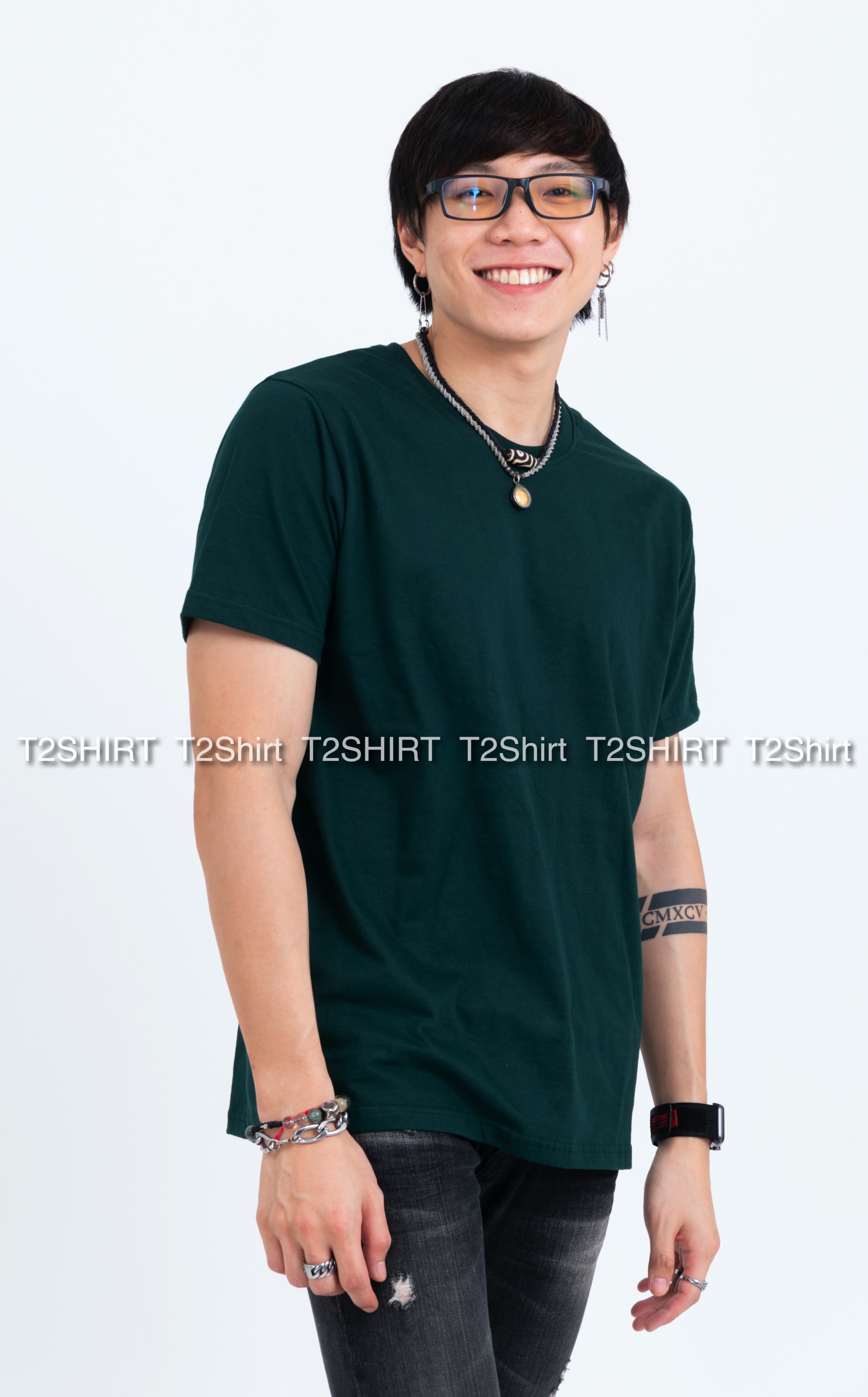 เสื้อยืด คอกลม แขนสั้น สีเขียวหัวเป็ด Size M