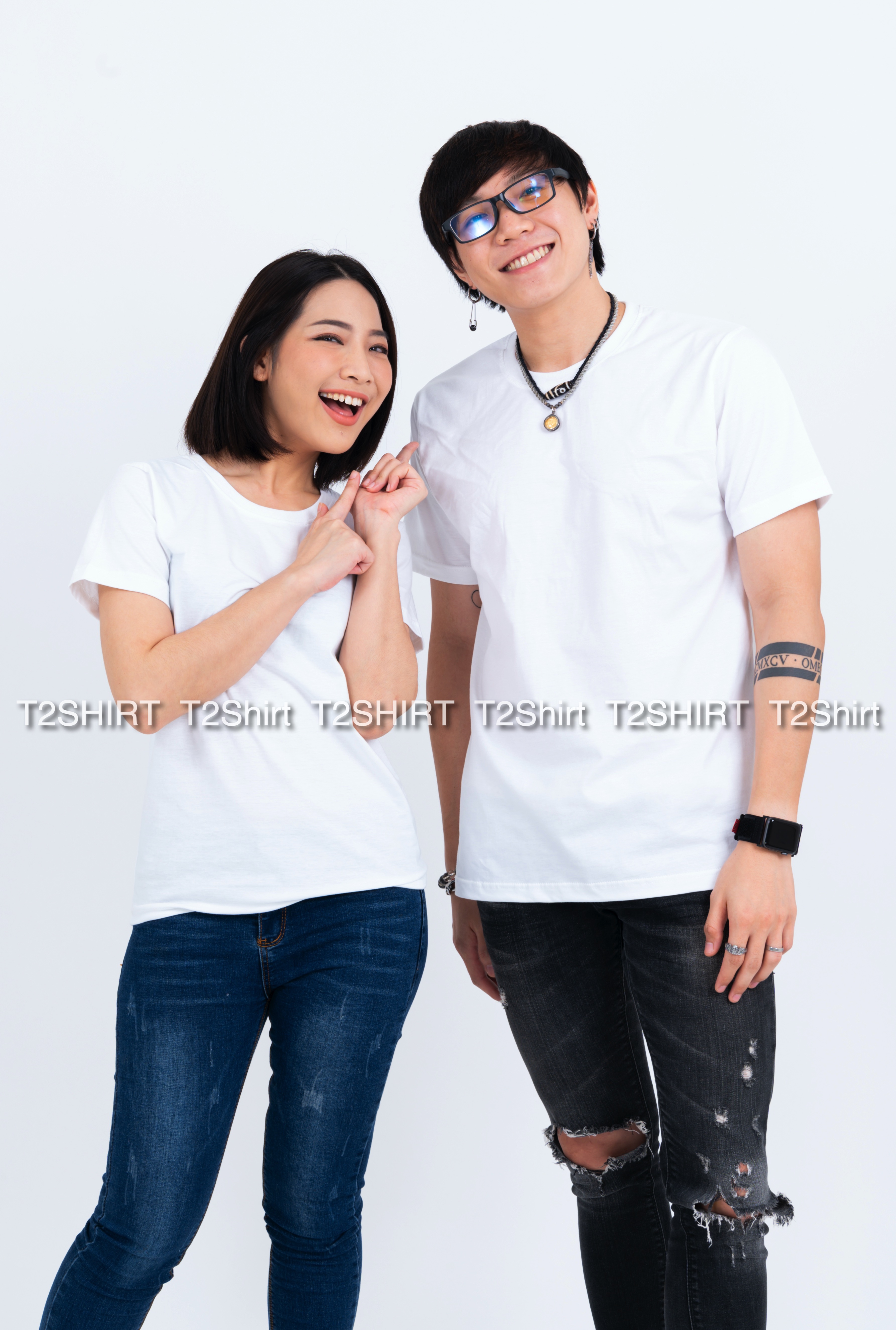 เสื้อยืด คอกลม แขนสั้น สีขาว Size 2XL