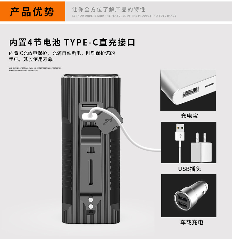 ไฟฉายจับถือ ขนาดกลาง Natfire BT60 P50 LED battery 12800 mah 7500K