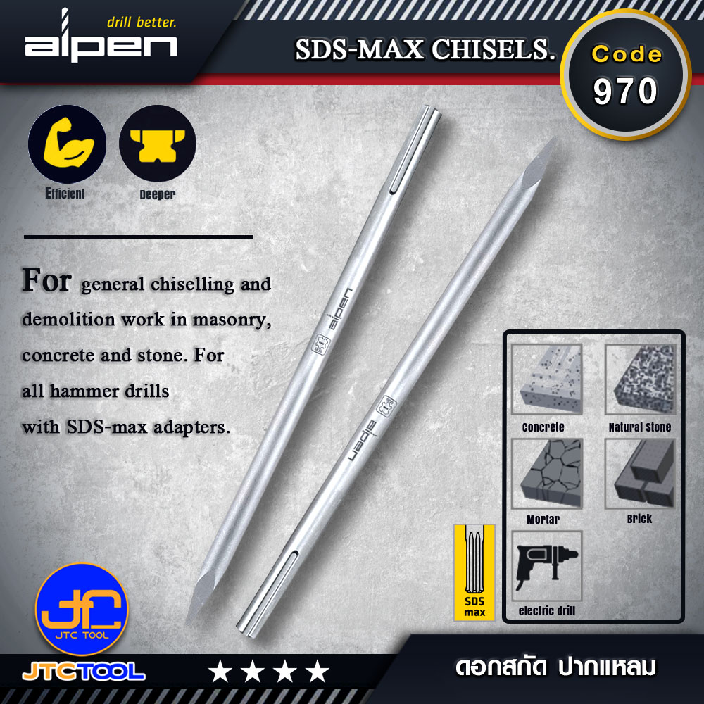 ALPEN ดอกสว่านเจาะคอนกรีตและปูน หัวจับแบบ SDS-max - SDS-Max Chisels