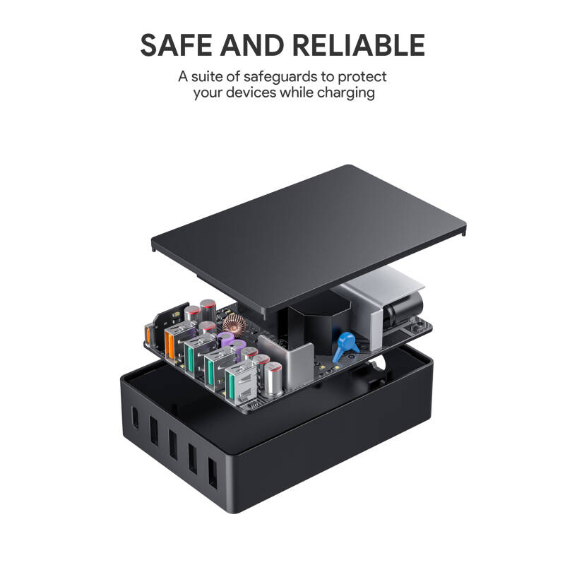 Adapter Aukey ชาร์จเร็ว ( 5 Port | PD | QC 3.0 | Fast Charger | GaN | 63W ) - Black