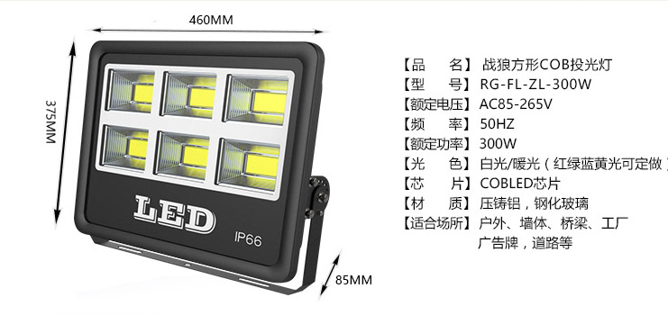 โคมไฟสนาม แรงสูง รุ่นใหม่ แสงสีขาว หลอด COB ขนาด 500 Watt 220 Volt AC