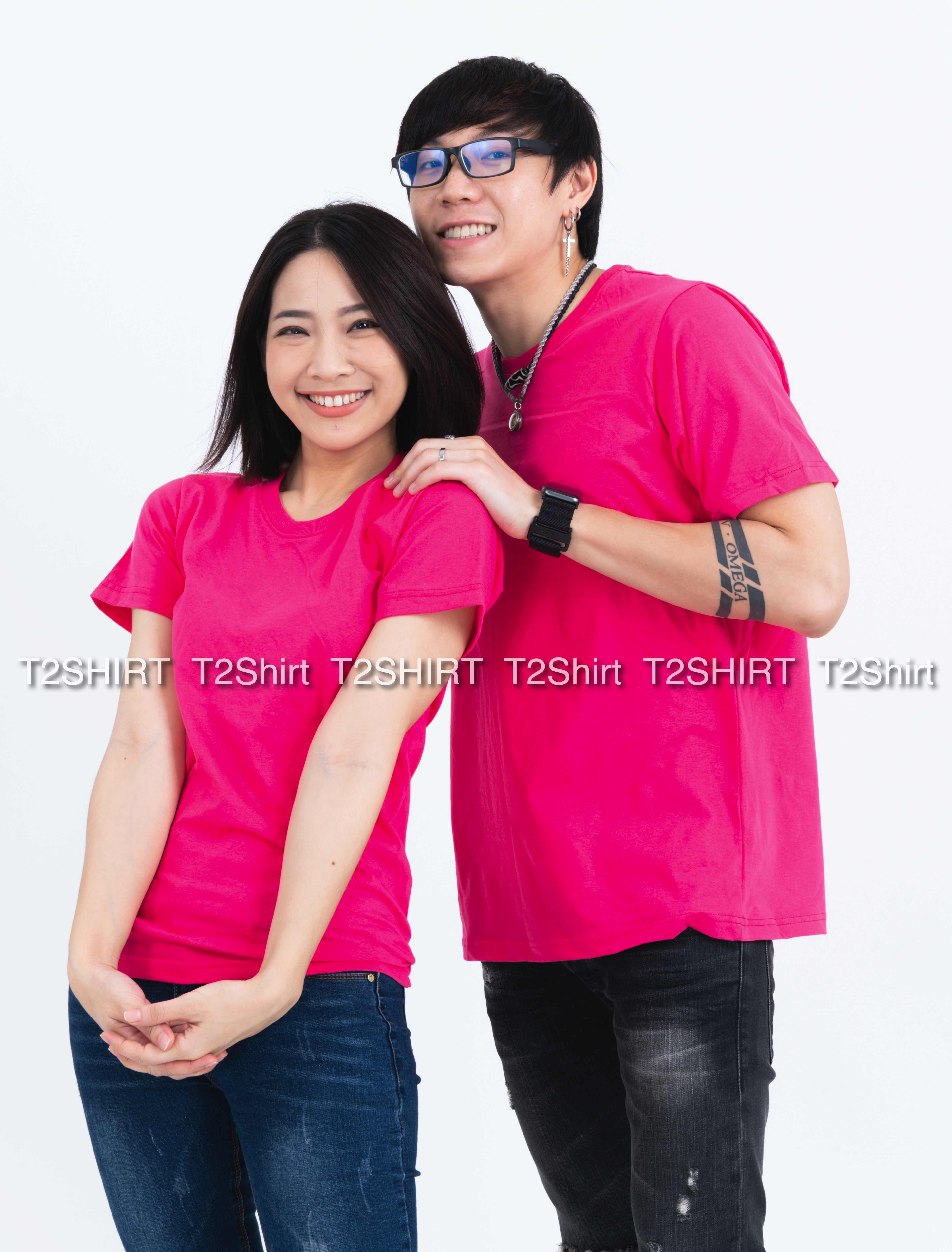 เสื้อยืด คอกลม แขนสั้น สีชมพู Pinky Size 3XL