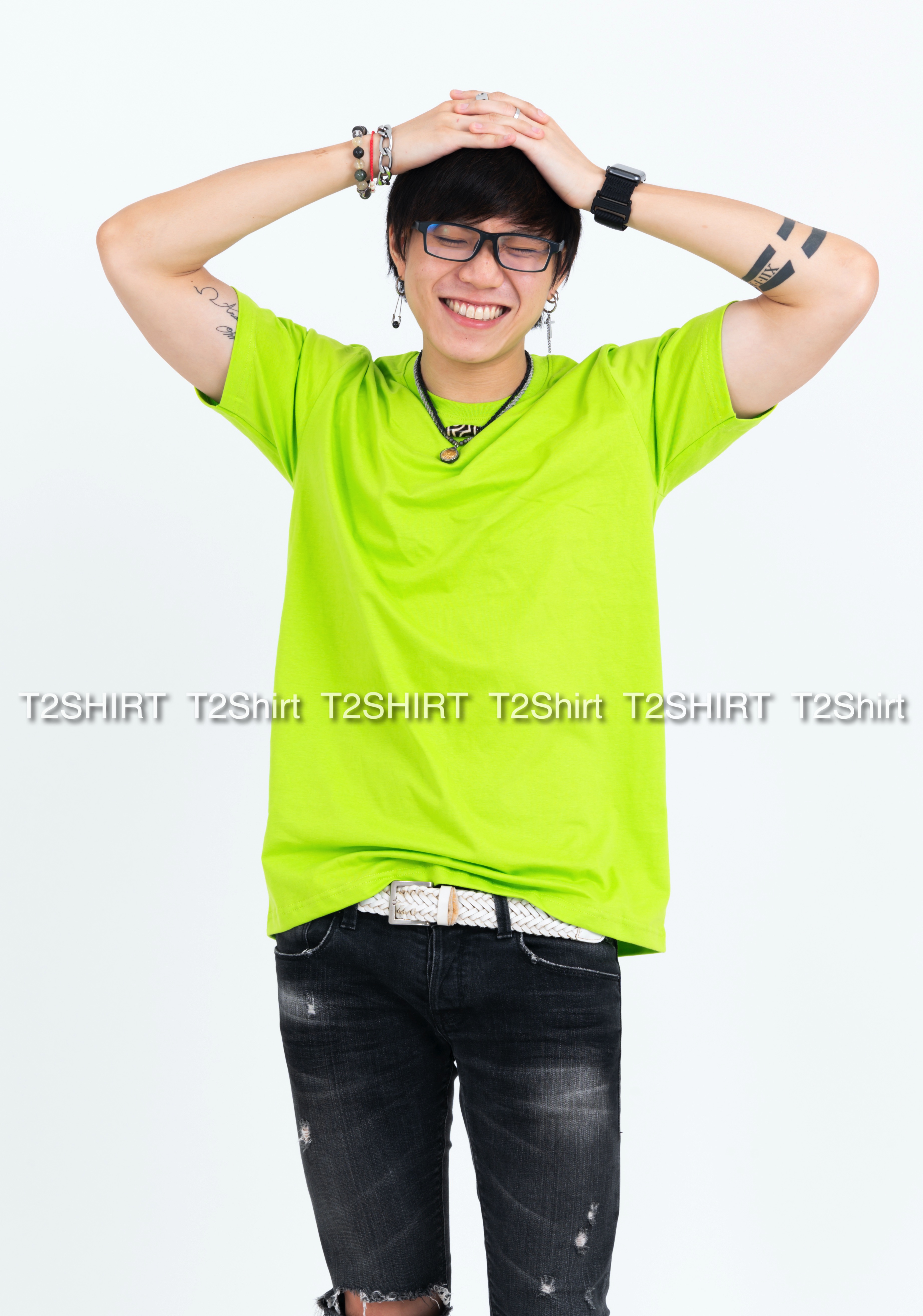 เสื้อยืด คอกลม แขนสั้น สีเขียวมะนาว Size 2XL