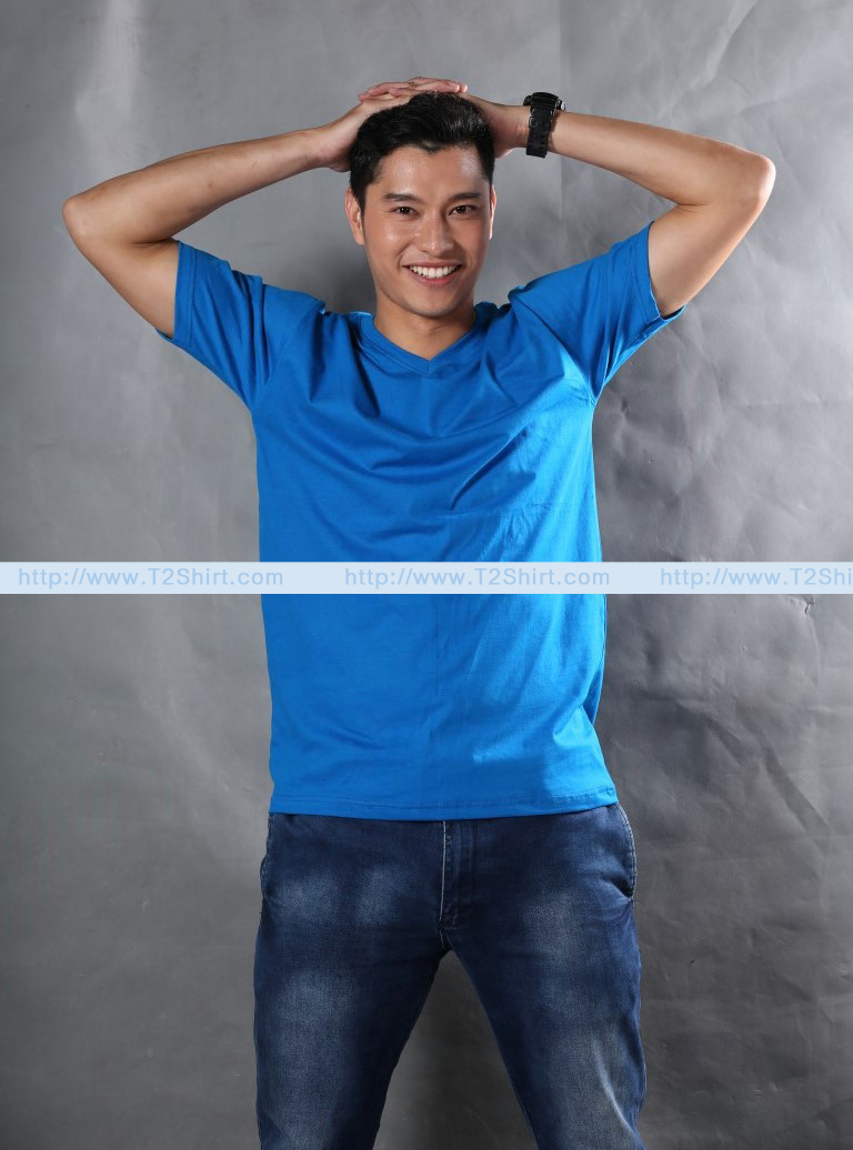 เสื้อยืด คอวี แขนสั้น สีฟ้าน้ำทะเล Size 2XL