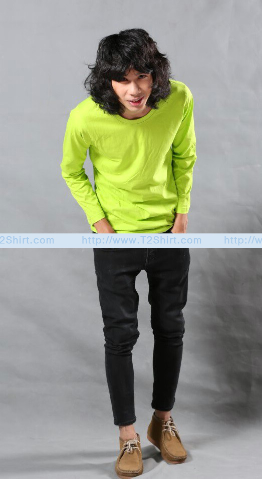 เสื้อยืด คอกลม แขนยาว สีเขียวมะนาว Size XL