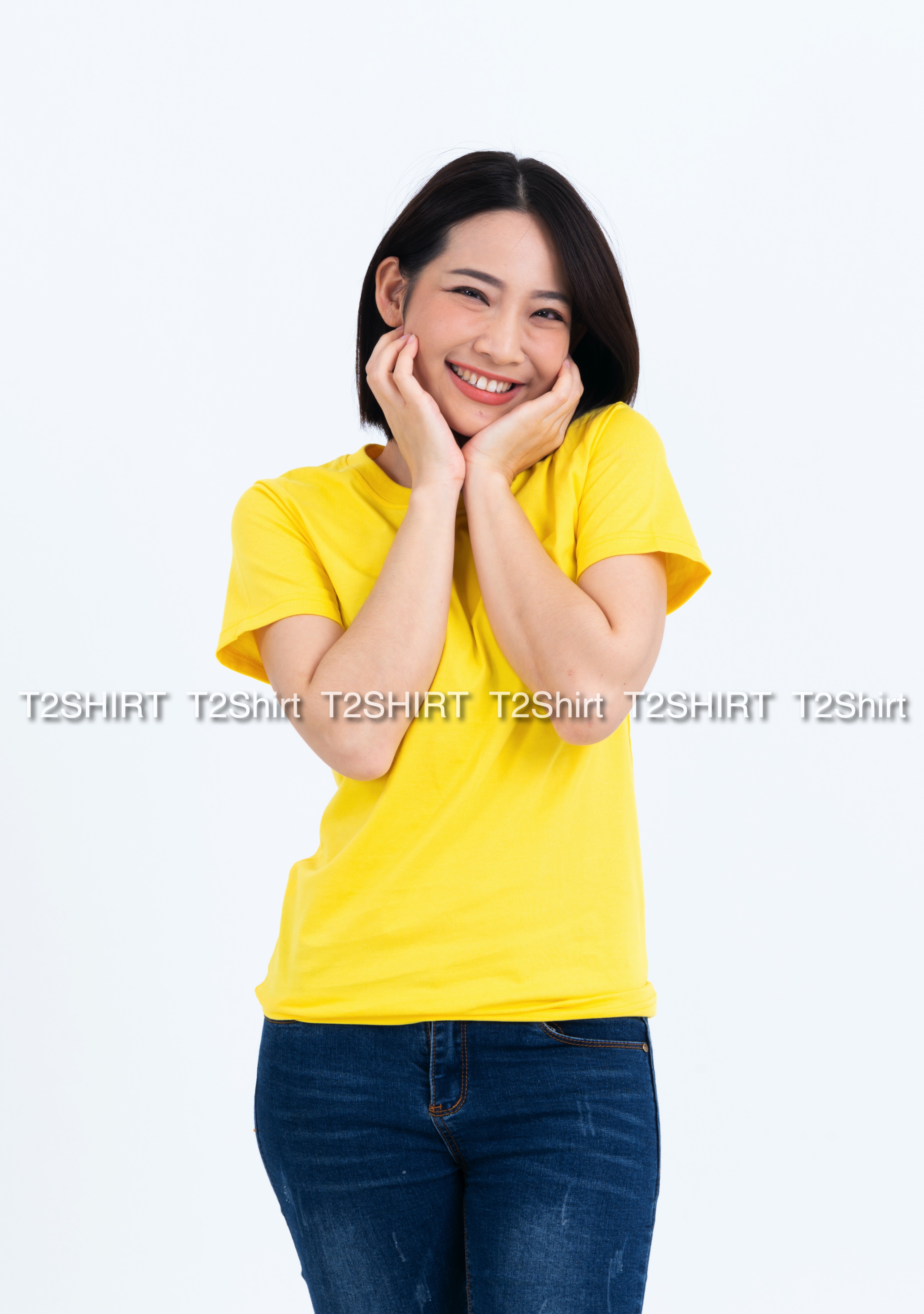 เสื้อยืด คอกลม แขนสั้น สีเหลือง Size 4XL