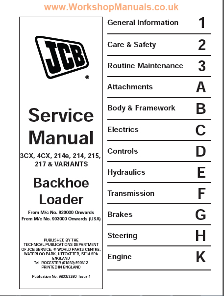 หนังสือ คู่มือซ่อม วงจรไฟฟ้า วงจรไฮดรอลิก จักรกลหนัก JCB Backhoe Loader (ทั้งคัน) EN