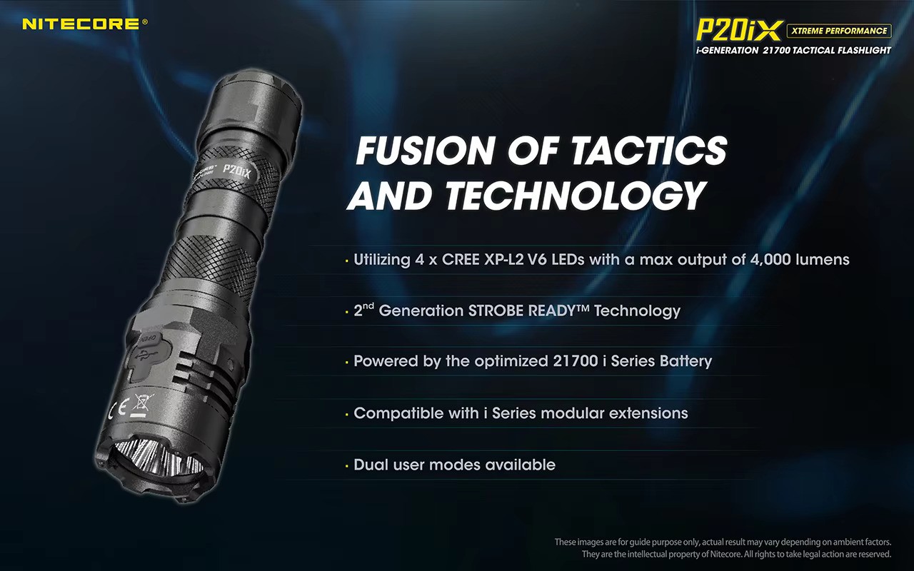 ไฟฉายพกพาแรงสูงขนาดเล็ก กระชับมือ Nitecore P20ix หลอด Cree XP-L2 V6 4 หลอด 4000 Lm
