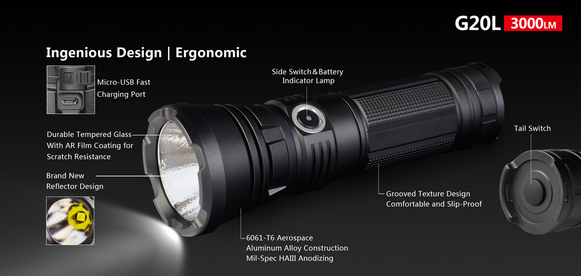 ไฟฉายพกพาคุณภาพสูง แบบแสงกว้าง Klarus G20L