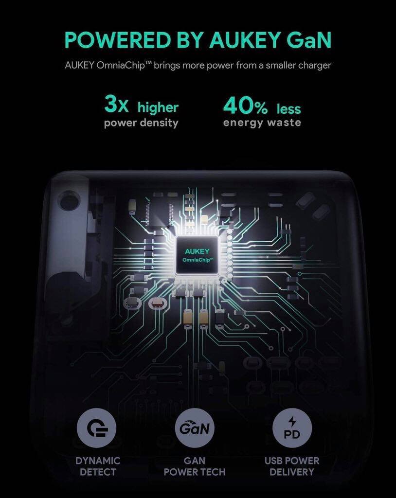Adapter Aukey PA-B4-BLACK Omnia 65W Fast Charger PD Charger for iPhone 11 Pro Max,AirPods Pro,Galaxy S10, Switch รุ่น PA-B4