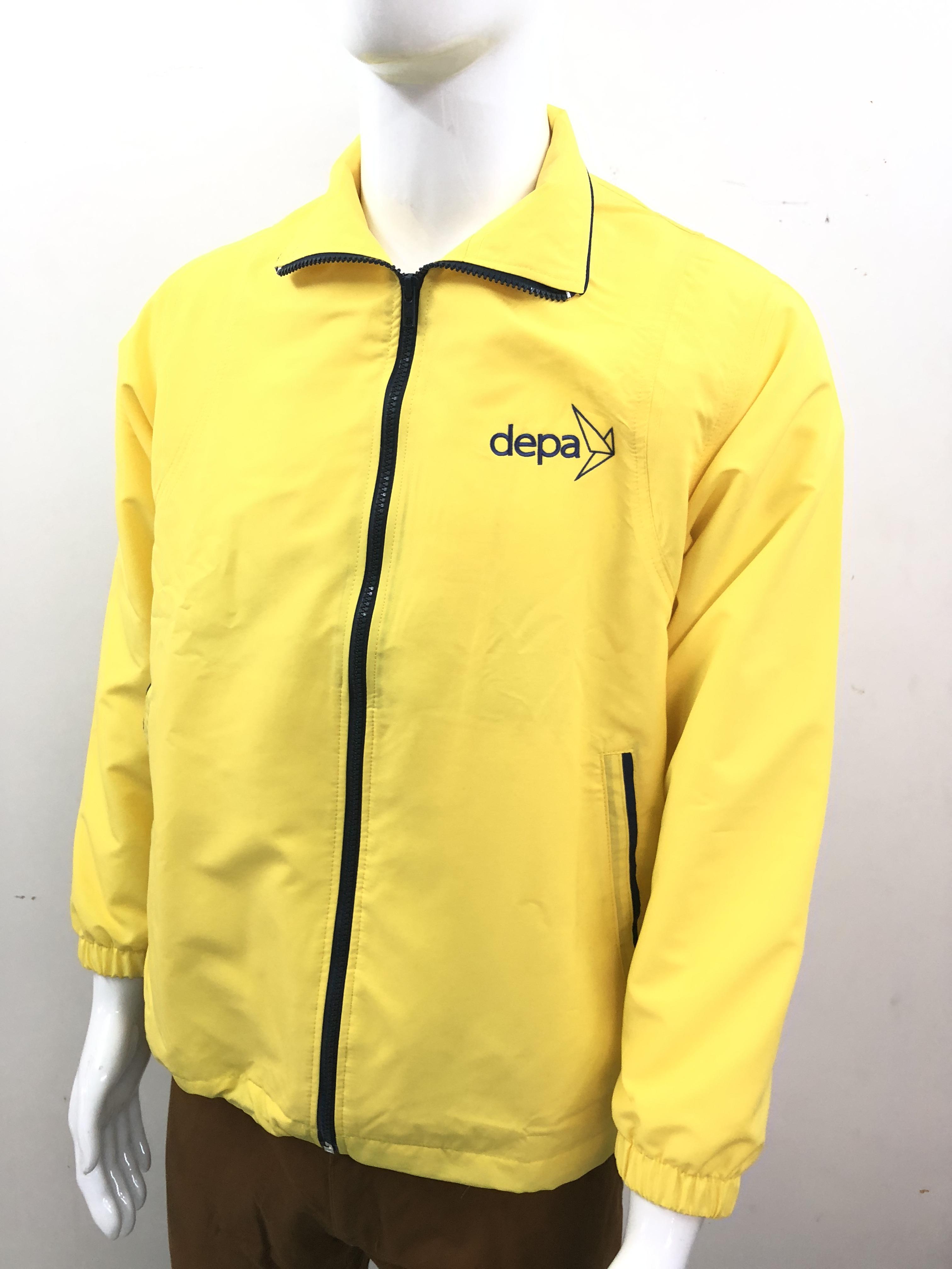 เสื้อแจ็คเก็ตสีเหลือง คอกปก ผ้าร่ม กันแดดกันลม