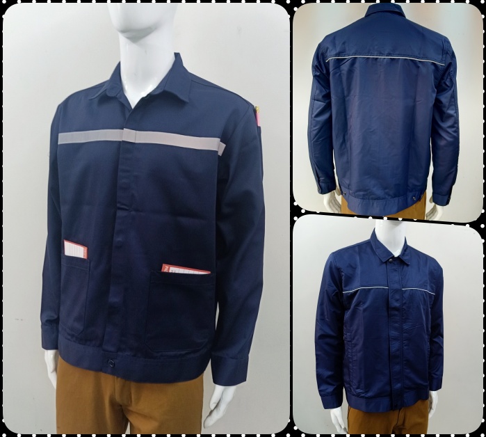 Jacket Casual เสื้อแจ็คเก็ตเซฟตี้ เทปสะท้อนแสง แจ็คเก็ตคลุมงาน แจ็คเก็ตเนื้อผ้าคอมทวิว สีกรมท่า งานพร้อมส่ง ปักโลโก้ได้ สำเนา