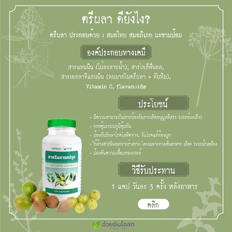 ยาตรีผลาแคปซูล อ้วยอันโอสถ Herbal One