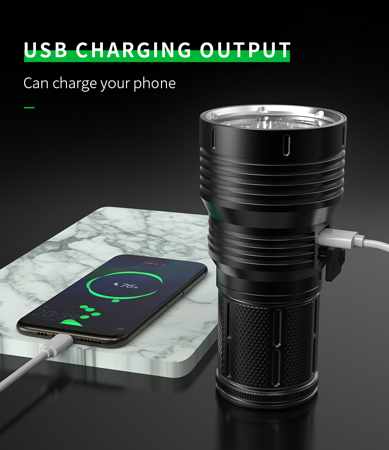 ไฟฉายจับถือ ขนาดกลาง Natfire PK40 P90*4 LED 12000 LM แบตเตอรี่ 12800 mah