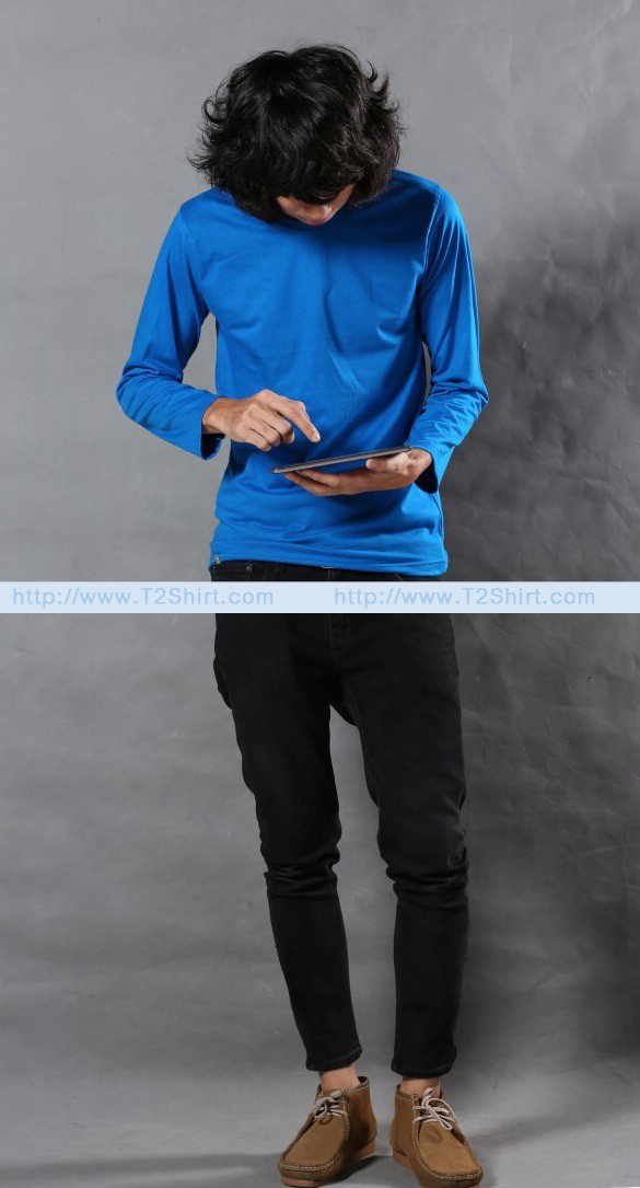 เสื้อยืด คอกลม แขนยาว สีฟ้าน้ำทะเล Size XL