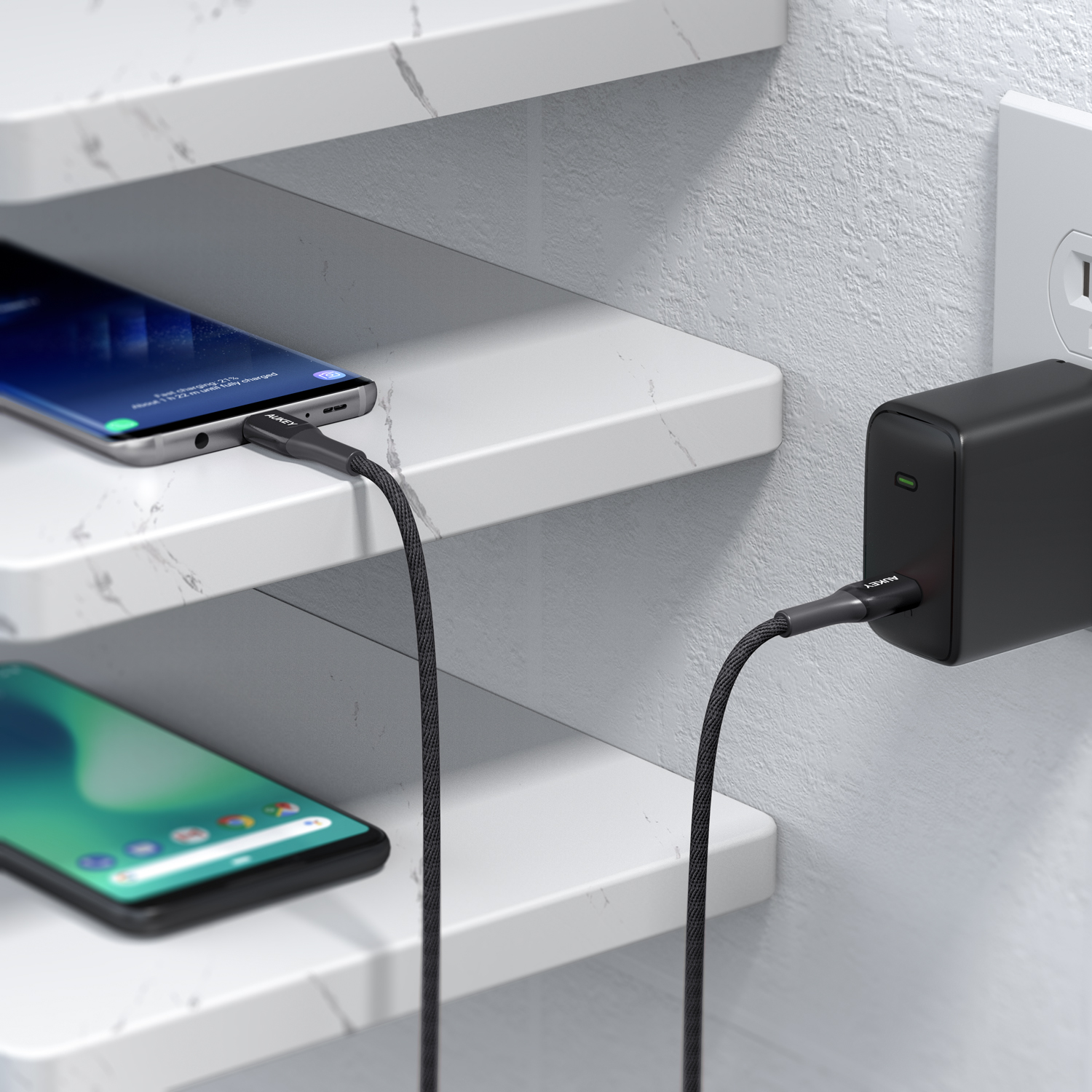 สายชาร์จเร็ว AUKEY CB-AKC4 USB C TO USB C QUICK CHARGE 3.0 KEVLAR (สายชาร์จ USB-C TO USB-C | PD | QC3.0 | 60W | 2M) - BLACK