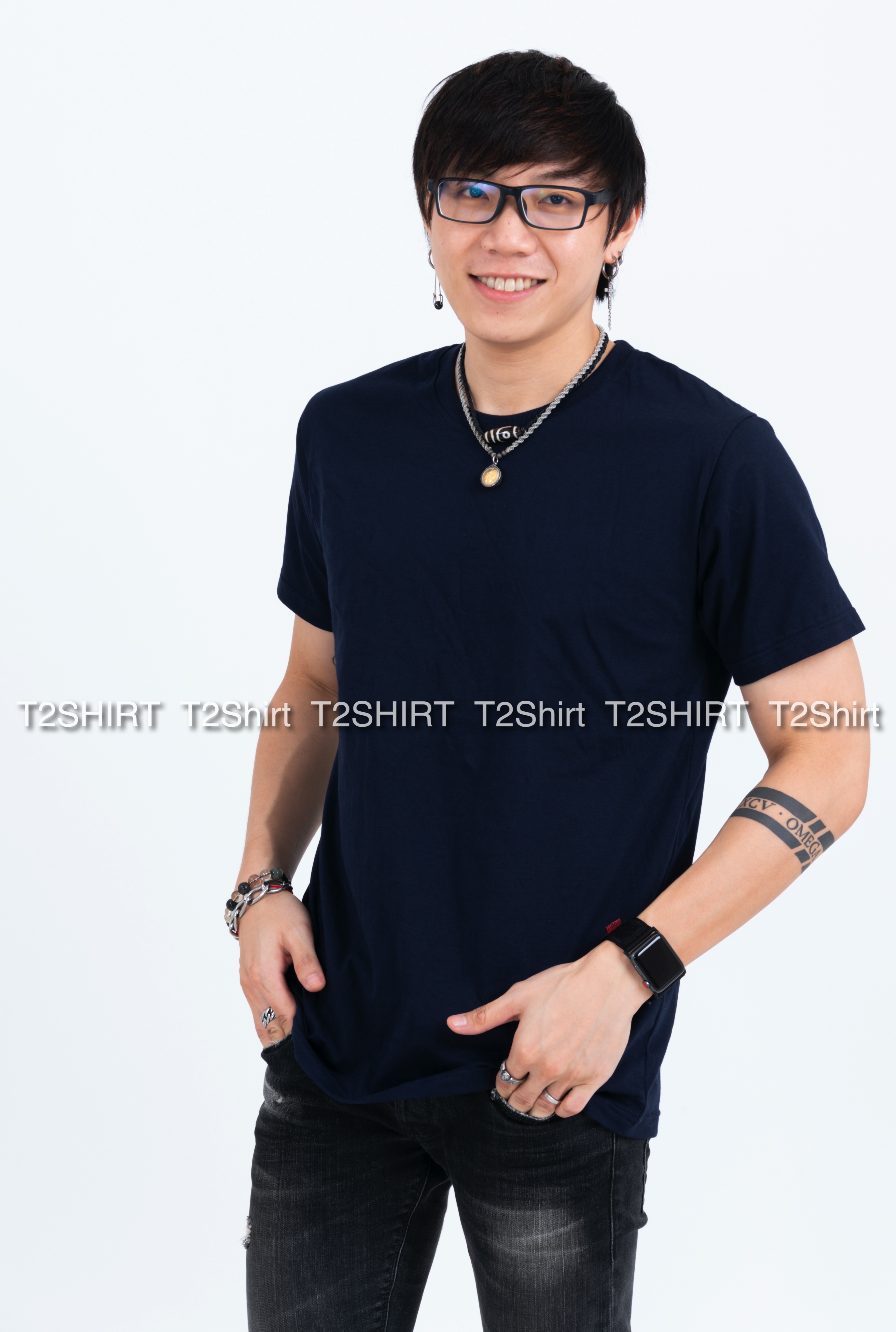 เสื้อยืด คอกลม แขนสั้น สีกรมท่า Size 2XL