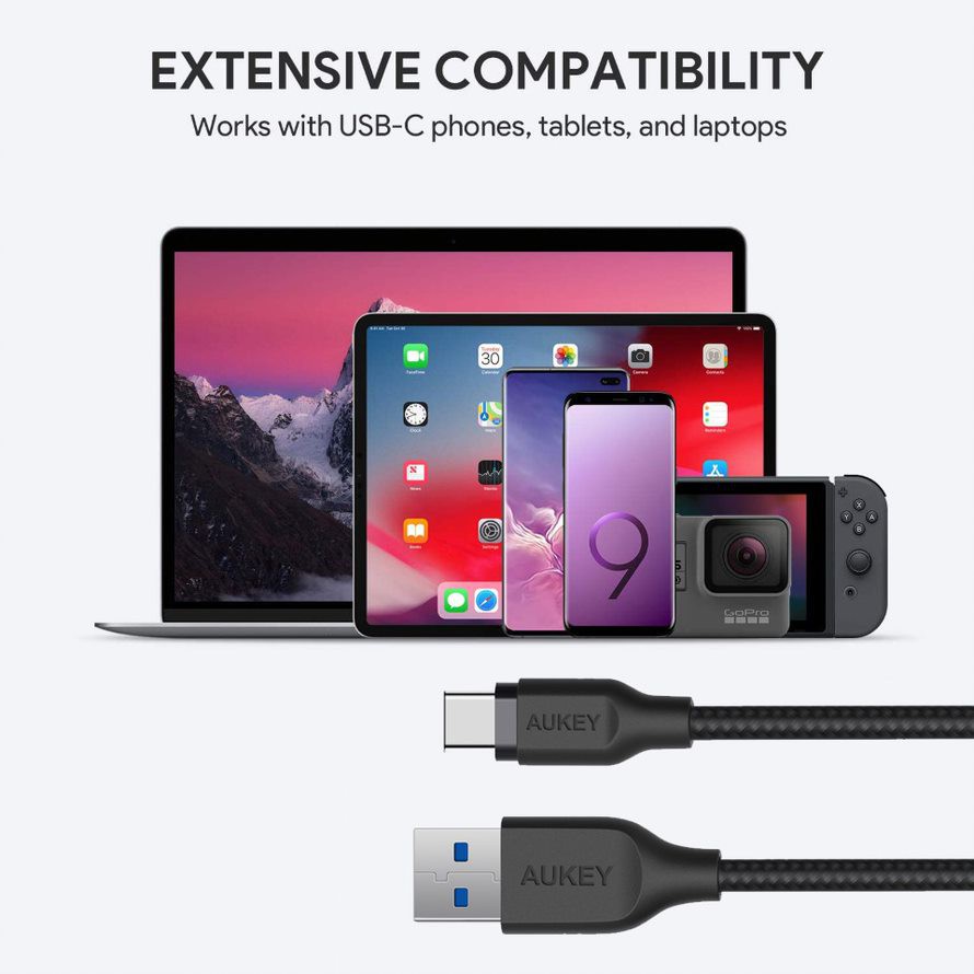 สายชาร์จ Type-C AUKEY CB-CD44 Nylon Cable USB-A to USB-C 200cm