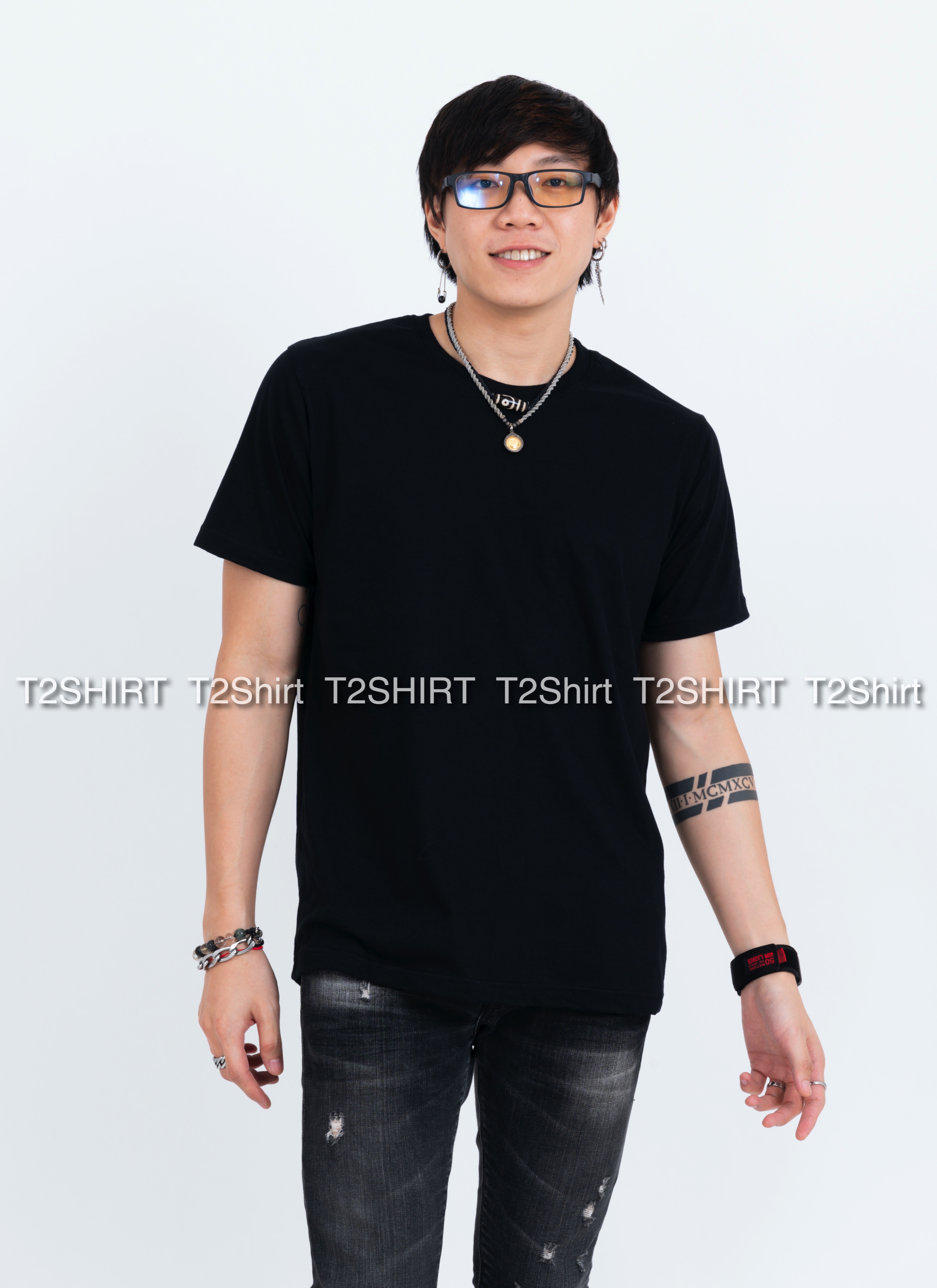 เสื้อยืด คอกลม แขนสั้น สีดำ Size 4XL