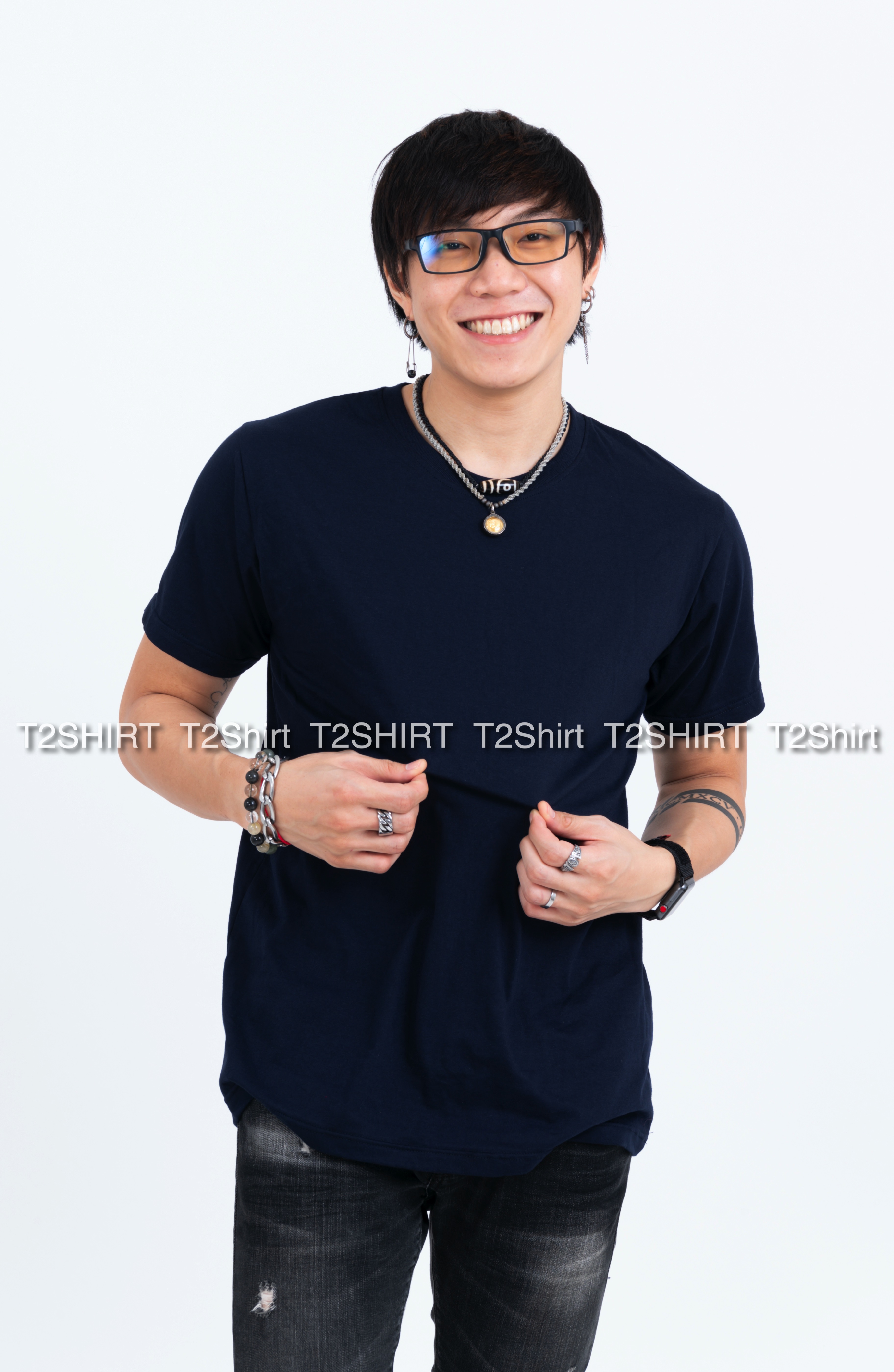 เสื้อยืด คอกลม แขนสั้น สีกรมท่า Size M