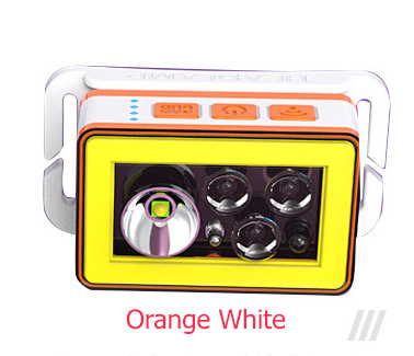 ไฟฉายคาดศีรษะแบบมีไฟ 3 สี แดง น้ำเงิน เขียว และแสงขาวปกติ และมี COB มีอินฟราเรด Santafe Fire T81 ตัวไฟฉายสีส้ม ขาว