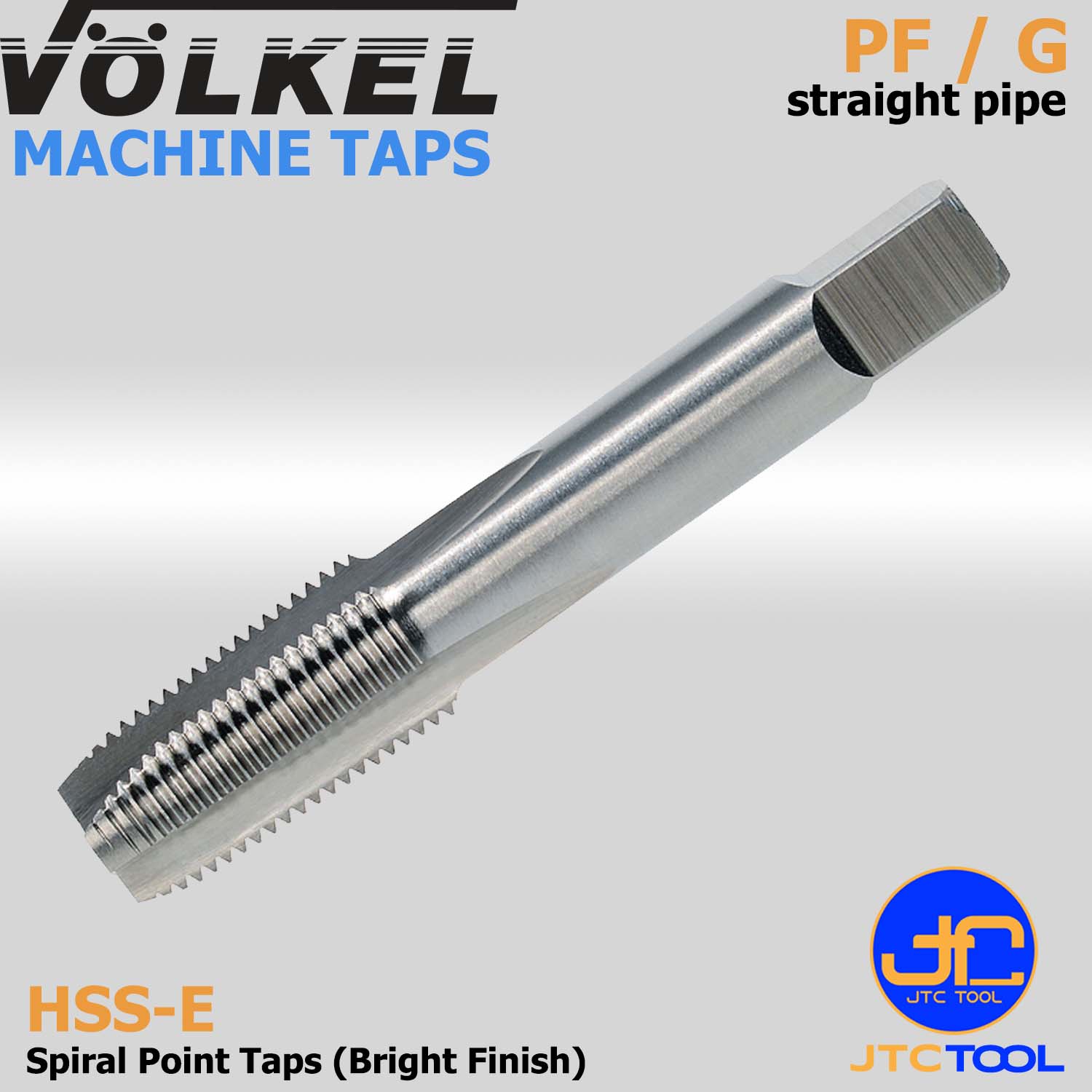 ดอกต๊าปเครื่องร่องตรงไฮสปีดโคบอลสีขาวหน่วยนิ้ว(PF / G) - HSS-E Machine Taps Spiral Point Bright Finish Straight Pipe Thread (PF / G) [Brand: Volkel]